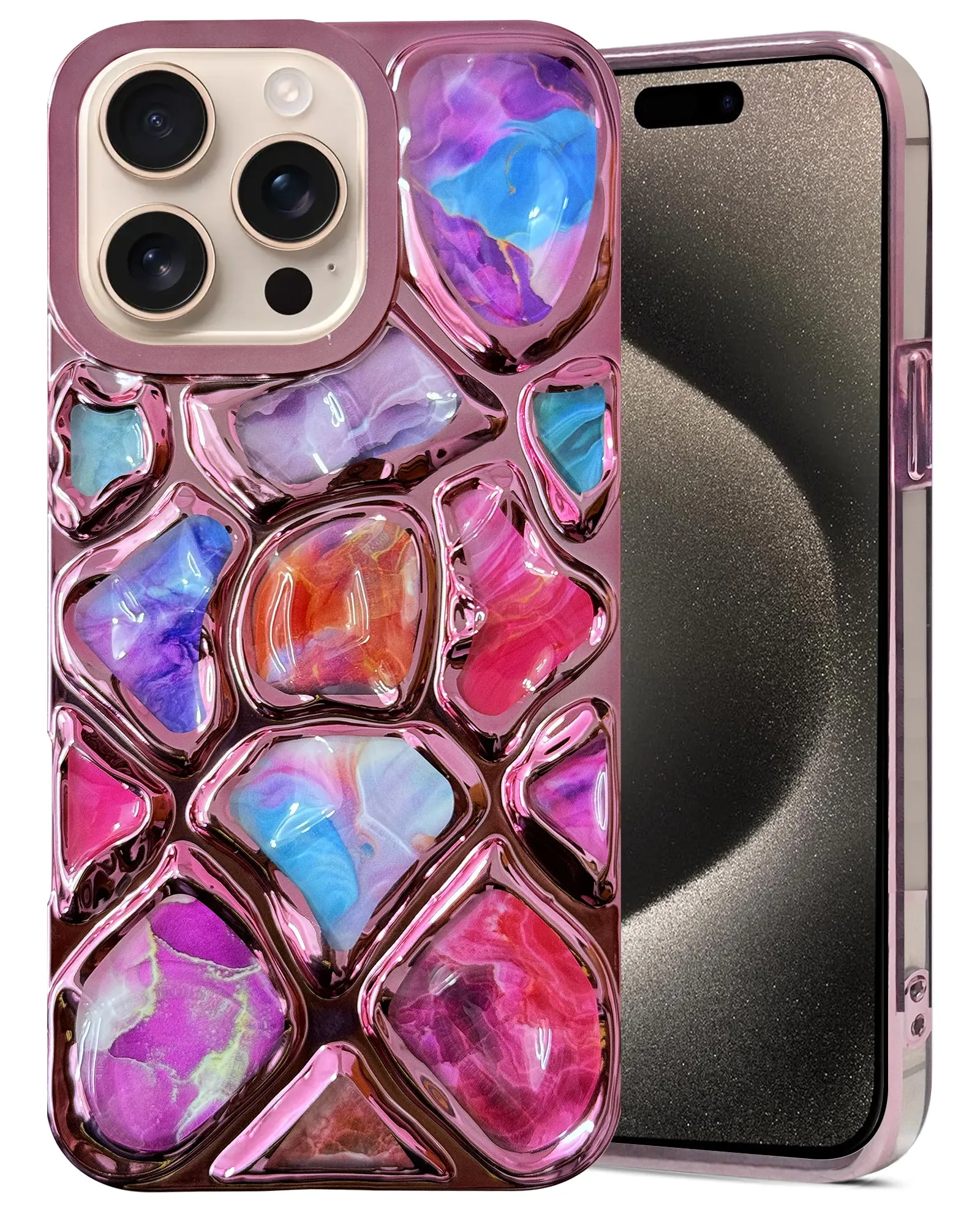 For Apple iPhone 15 Pro Max Back Cover Case ( Dual Design Glitter Sparkle and Detachable Diamond Print Case | Soft and Flexible) Minimal Edge