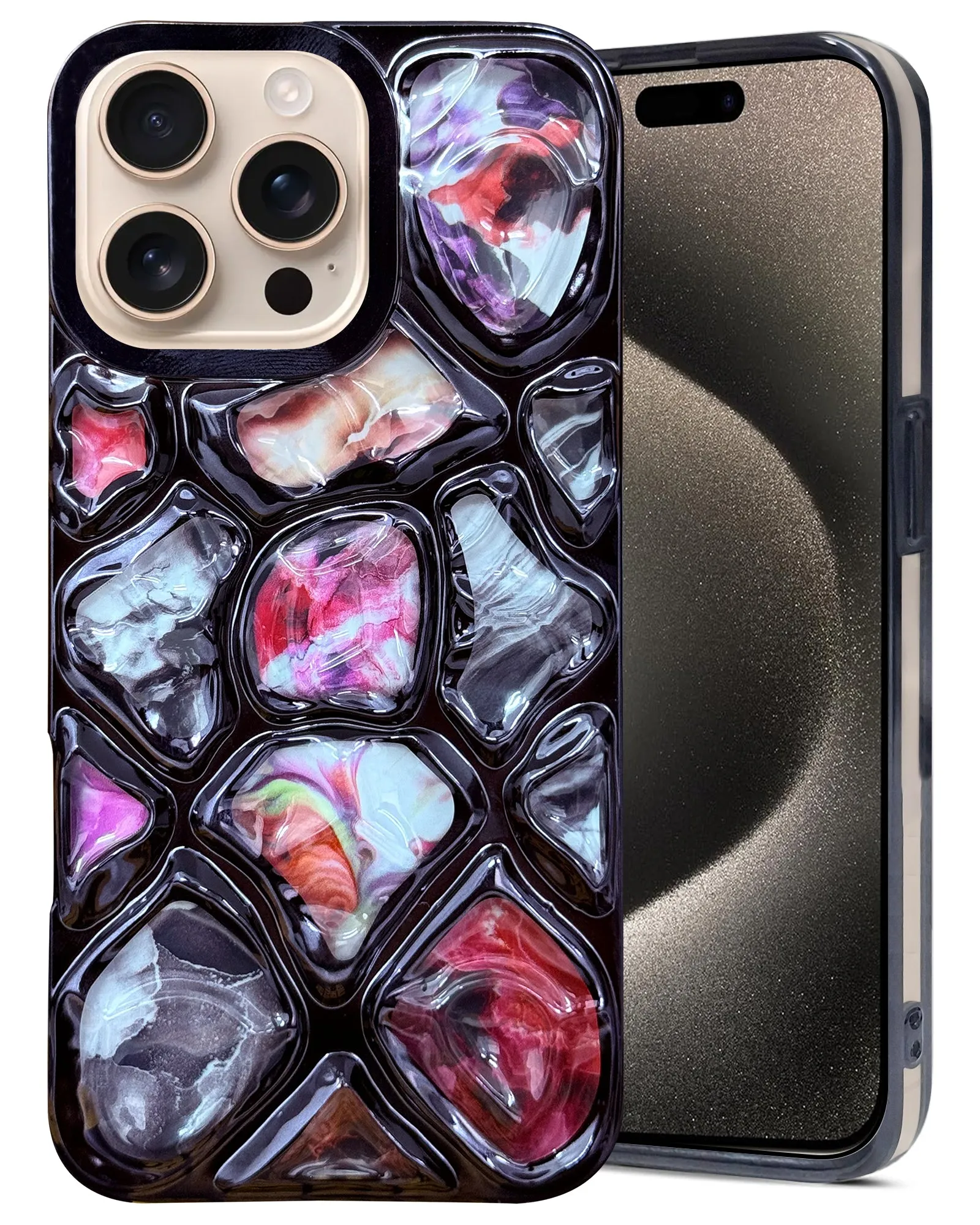 For Apple iPhone 15 Pro Max Back Cover Case ( Dual Design Glitter Sparkle and Detachable Diamond Print Case | Soft and Flexible) Light Edge Creative Pattern