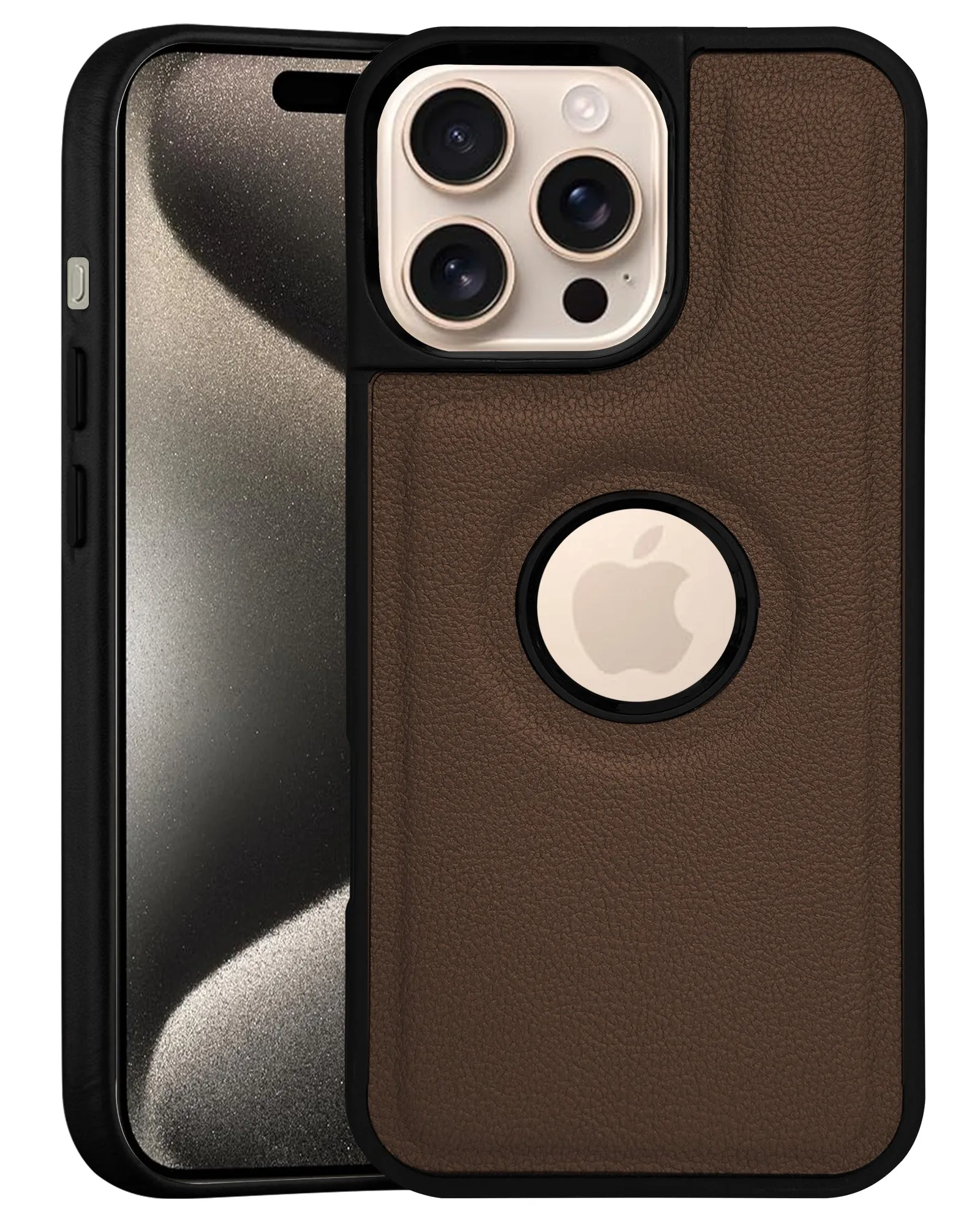 For Apple iPhone 15 Pro Max Back Cover Case (Minimalist Design Stitched Leather | Shockproof Raised Edges for Camera & Screen Protection) Durable Look Versatile Design