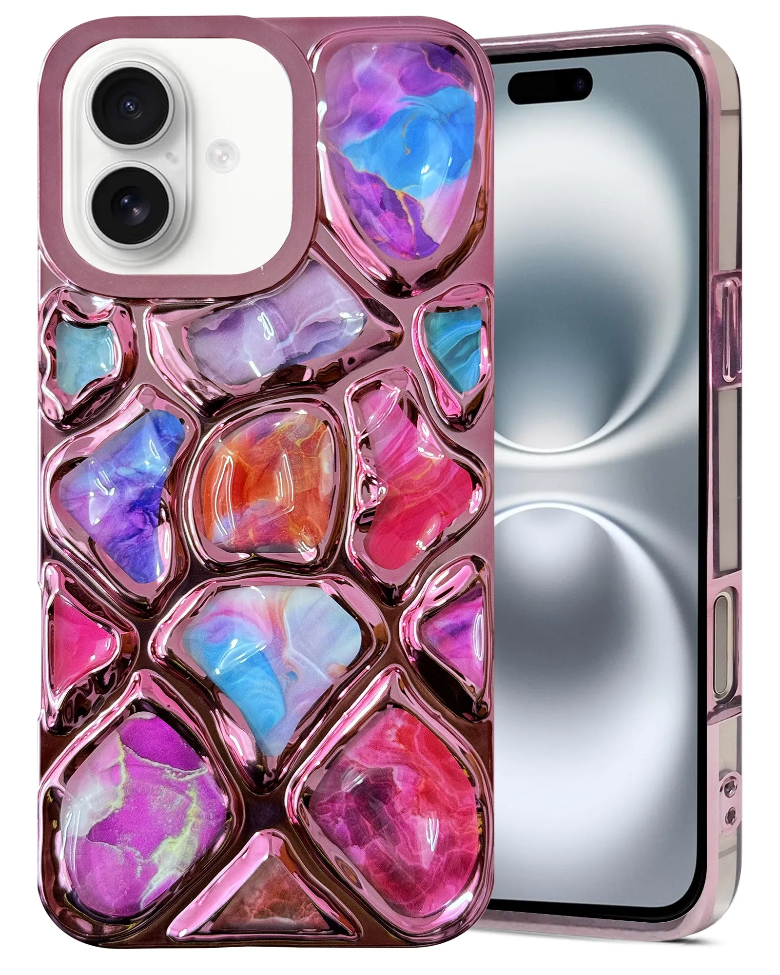 For Apple iPhone 16 Back Cover Case ( Dual Design Glitter Sparkle and Detachable Diamond Print Case | Soft and Flexible) Matte Coating Finish