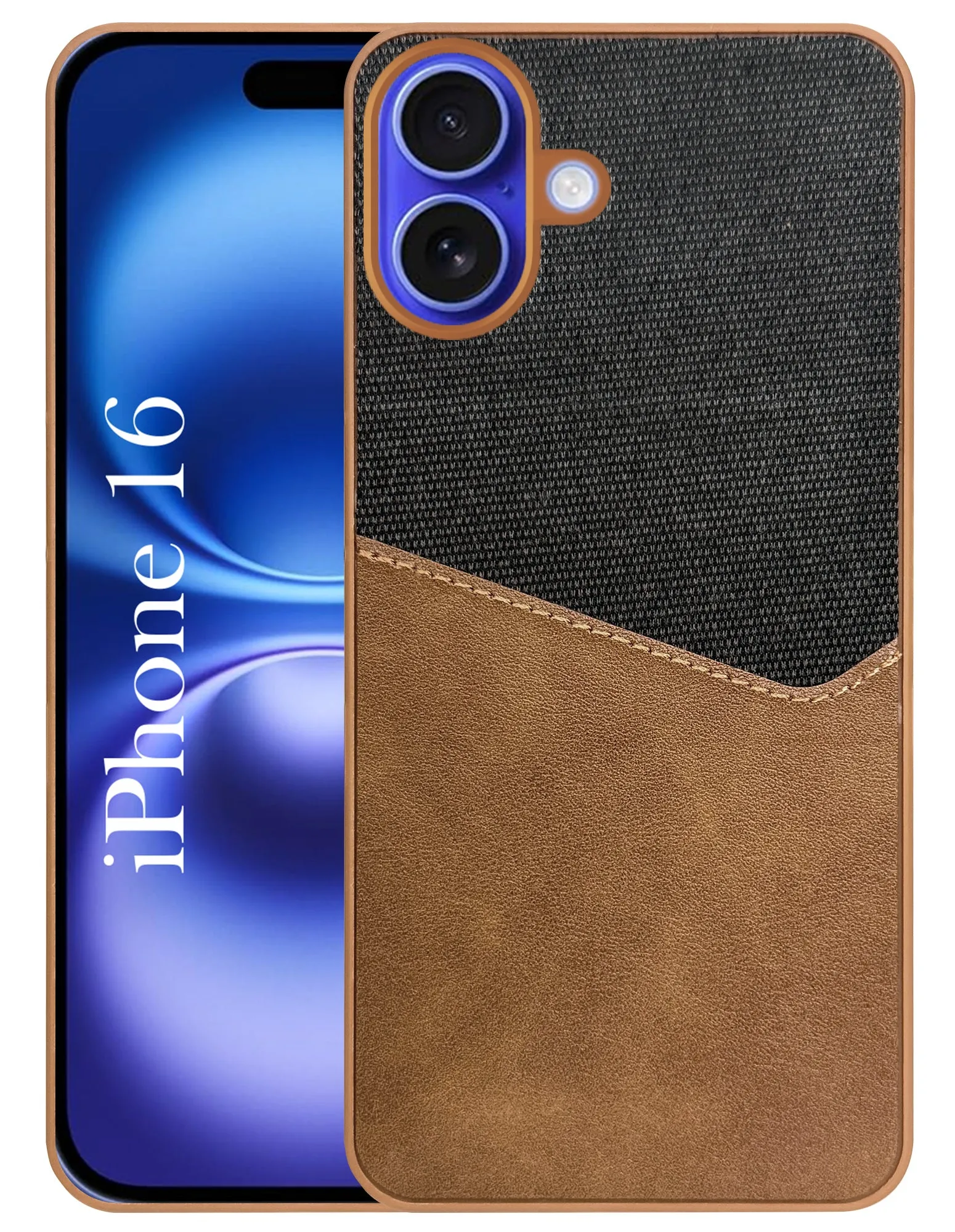 For Apple iPhone 16 Back Cover Case (Dual PU Leather Stitch | Professional Minimalist | Soft and Flexible) Smooth Surface Reusable Material