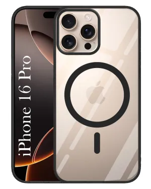 Magnetic Mount Compatible For Apple iPhone 16 Pro Back Cover Case ( Black MagSafe Compatible Wireless Charging | Hybrid Camera Bump Protection | Shockproof Polycarbonate