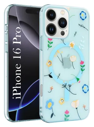 Simple Texture For Apple iPhone 16 Pro Back Cover Case (Cute Floral Design | Flower Print for Girls | MagSafe Compatible Wireless Charging)