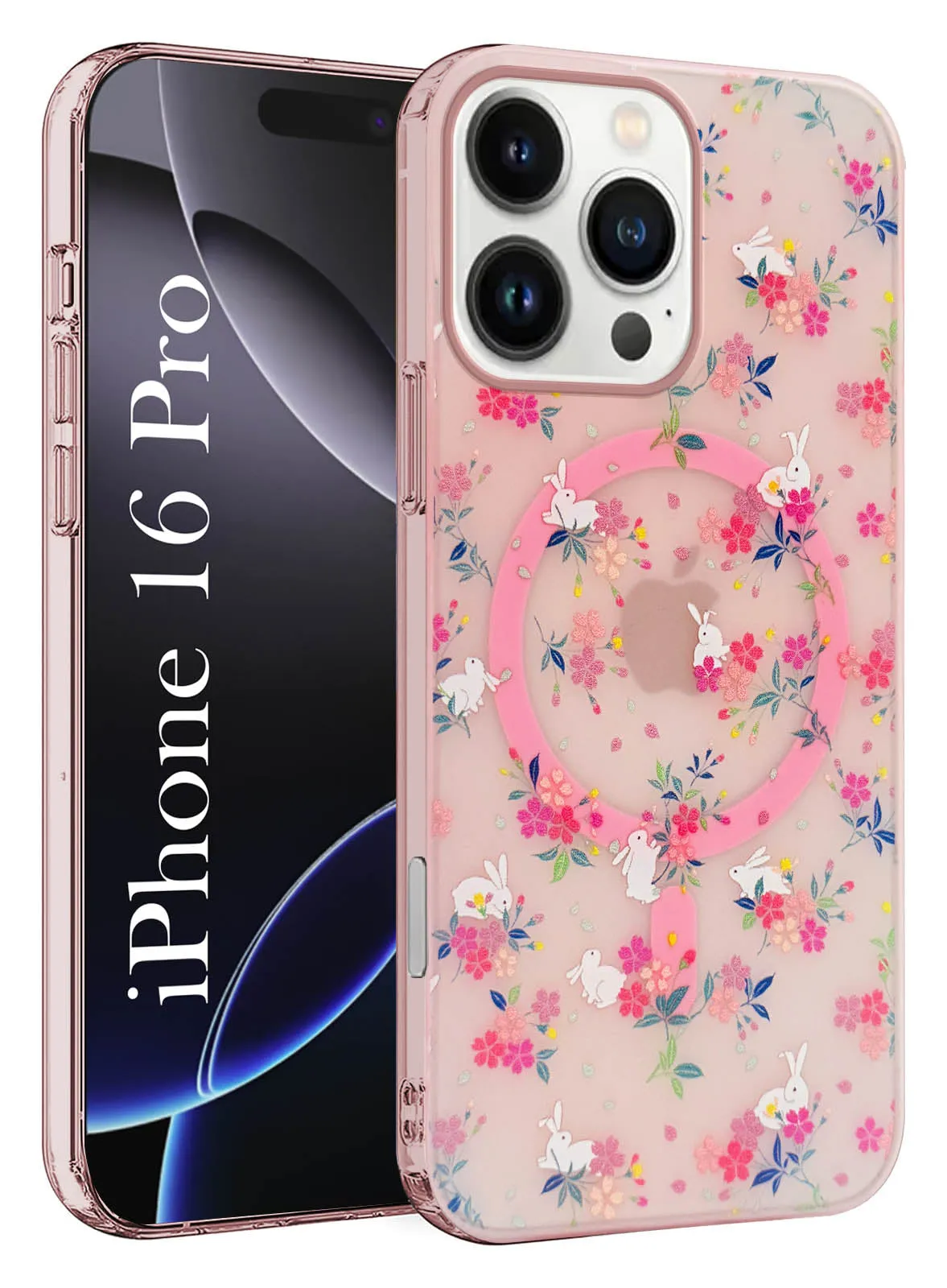Office Accessory For Apple iPhone 16 Pro Back Cover Case (Cute Floral Design | Flower Print for Girls | MagSafe Compatible Wireless Charging)