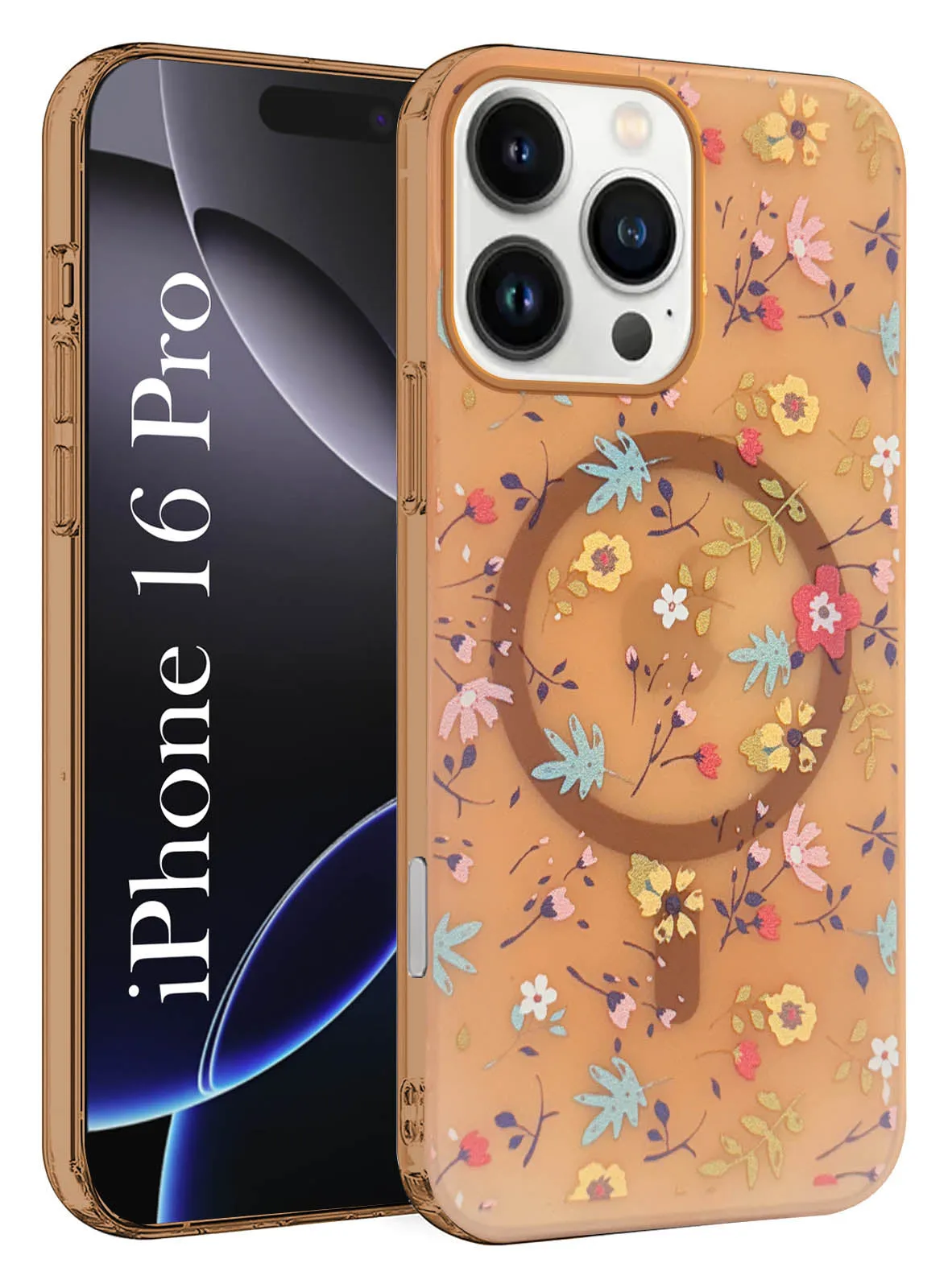 Minimal Feel For Apple iPhone 16 Pro Back Cover Case (Cute Floral Design | Flower Print for Girls | MagSafe Compatible Wireless Charging)
