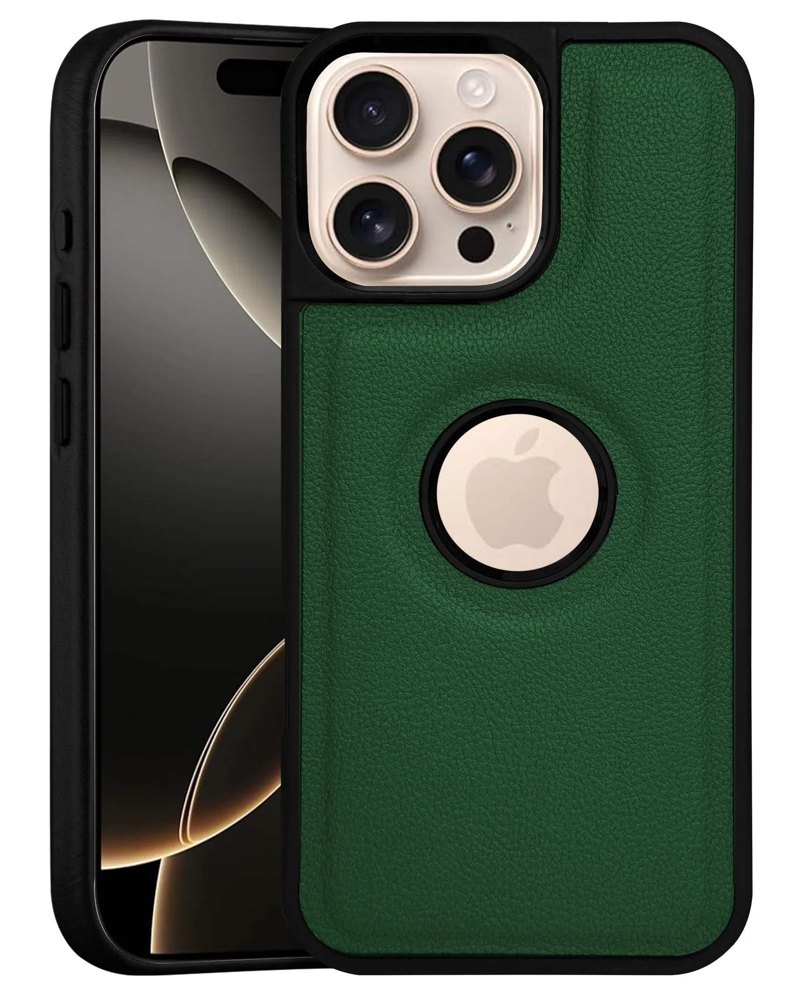 Edge Reinforced Sleek Form For Apple iPhone 16 Pro Back Cover Case (Minimalist Design Stitched Leather | Shockproof Raised Edges for Camera & Screen Protection)