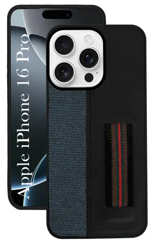 Durable Edge Layer Soft edges For Apple iPhone 16 Pro Back Cover Case ( Professional PU Leather | Strip Chain Holder Socket)