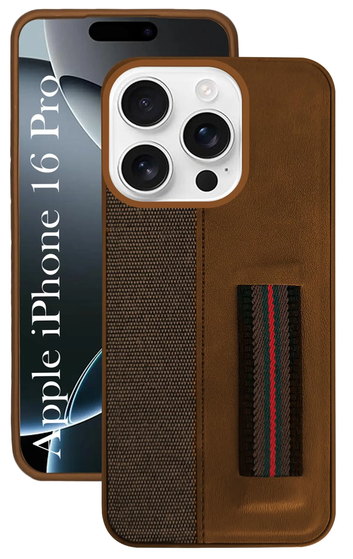 For Apple iPhone 16 Pro Back Cover Case ( Professional PU Leather | Strip Chain Holder Socket) Matte Texture Design Flexible Detail