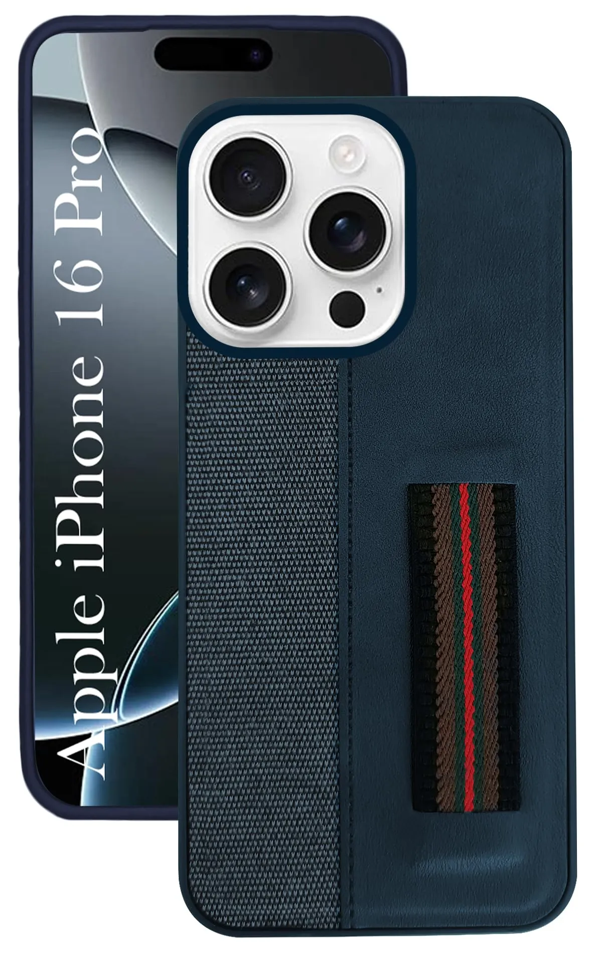 Minimal Grip For Apple iPhone 16 Pro Back Cover Case ( Professional PU Leather | Strip Chain Holder Socket)