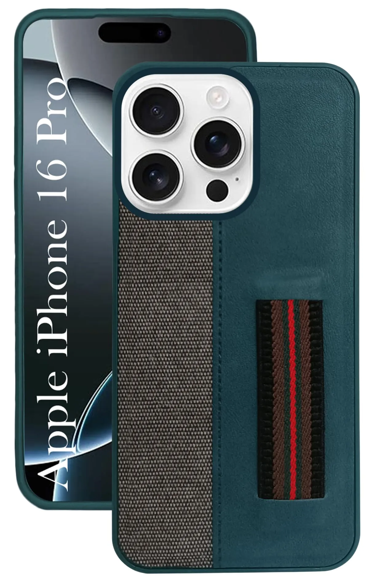 Travel Essential Creative Texture For Apple iPhone 16 Pro Back Cover Case ( Professional PU Leather | Strip Chain Holder Socket)