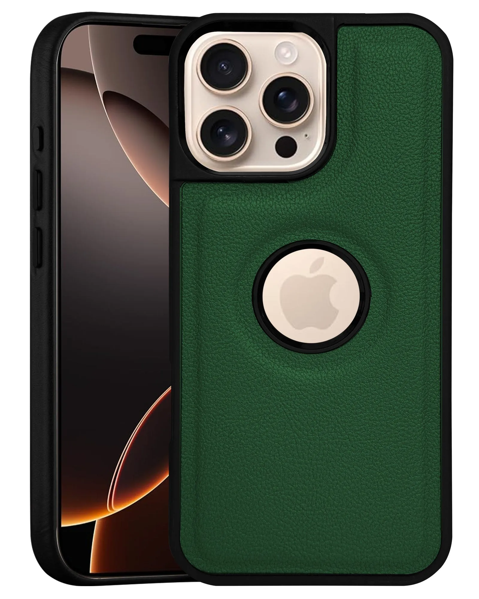 For Apple iPhone 16 Pro Max Back Cover Case (Minimalist Design Stitched Leather | Shockproof Raised Edges for Camera & Screen Protection) Anti Slip Hybrid Look