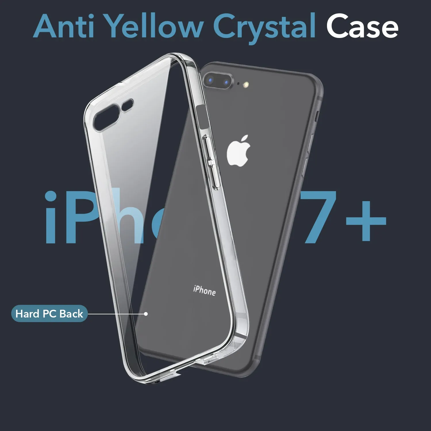 For Apple iPhone 7 Plus | iPhone 8 Plus Back Cover Case (Hard Anti Yellow Clear Case | Drop & Camera Protection | Shockproof Polycarbonate) Minimal Feel Protective Corner