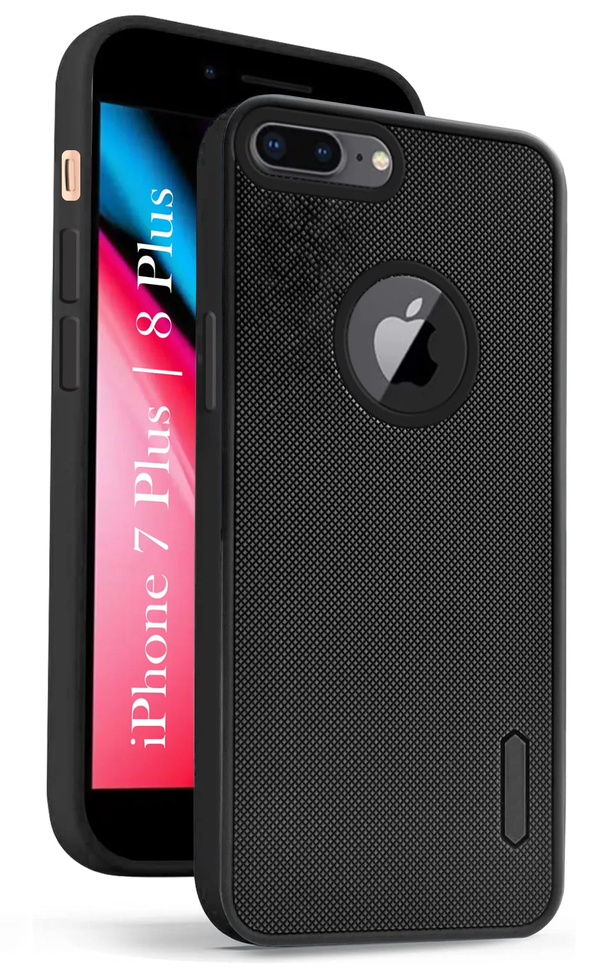 Durable Build Texture Soft Pattern Layer For Apple iPhone 7 Plus | iPhone 8 Plus Back Cover Case (Textured Grip Design | Micro-Fiber Cloth Inside | Slim and Light Weight | Soft Touch and Feel | Black)