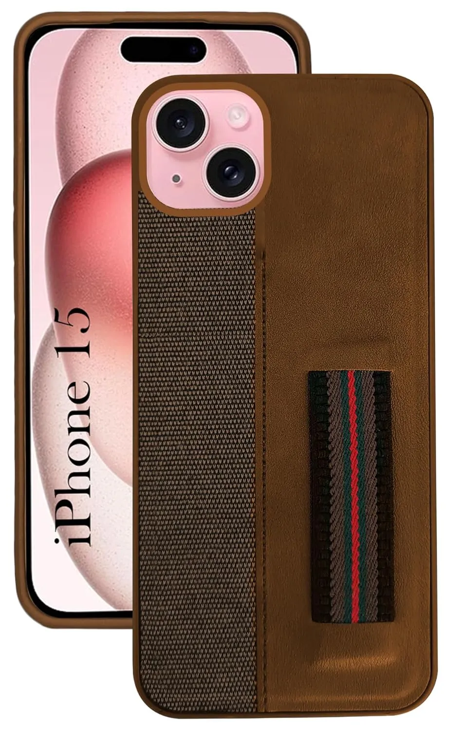 Printed Artwork For iPhone 15 Back Cover Case (Professional PU Leather | Strip Chain Holder Socket)