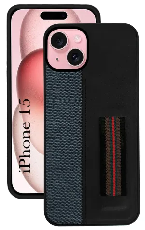 Hybrid Touch For iPhone 15 Back Cover Case (Professional PU Leather | Strip Chain Holder Socket)