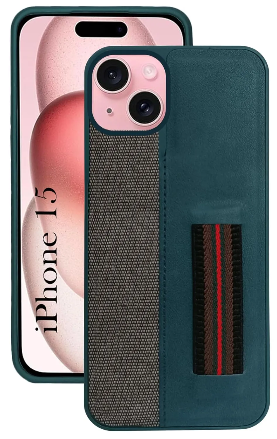 For iPhone 15 Back Cover Case (Professional PU Leather | Strip Chain Holder Socket) Matte Layer Lightweight Shell