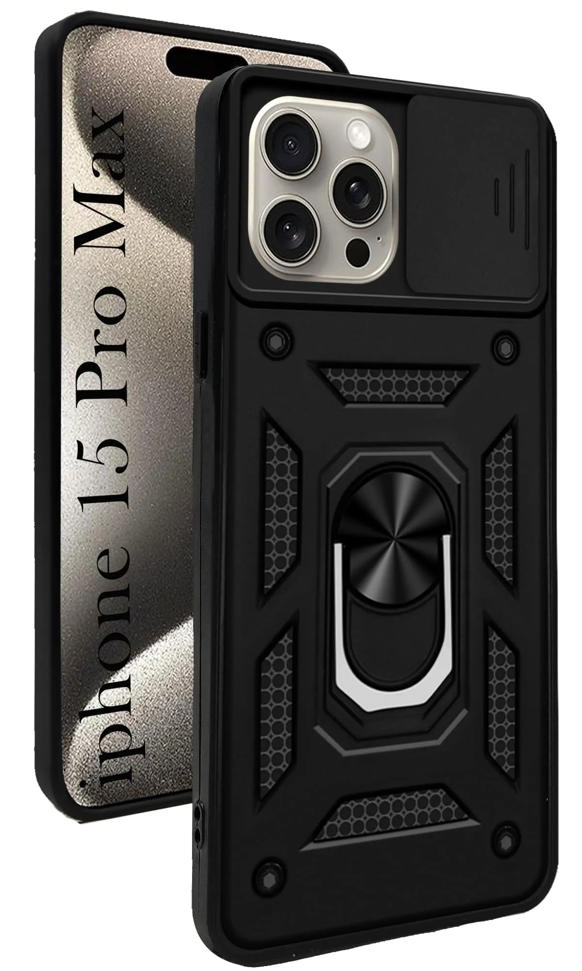 For iPhone 15 Pro Max Back Cover Case (Hybrid Dual Armor Polycarbonate) Professional Style Soft Feelings