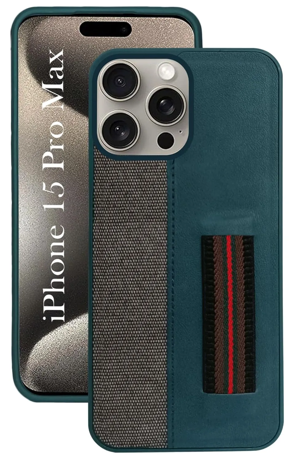 Smooth Look Texture Soft Silicone For iPhone 15 Pro Max Back Cover Case (Professional PU Leather | Strip Chain Holder Socket)