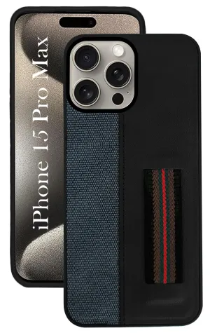 Elegant Pattern Portable Shield For iPhone 15 Pro Max Back Cover Case (Professional PU Leather | Strip Chain Holder Socket)