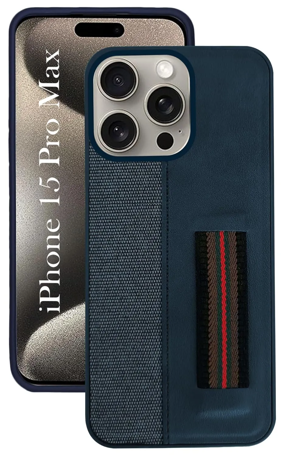 Classic Style For iPhone 15 Pro Max Back Cover Case (Professional PU Leather | Strip Chain Holder Socket)