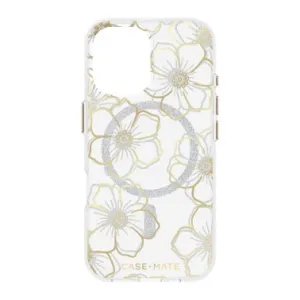 iPhone 16 Pro Max Case-Mate Floral Gems MagSafe Case - Gold Smooth Form