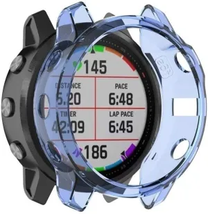 Samsung Watch Compatible Shock Armor Guard Garmin Fenix 6x TPU Case (Transparent Blue)