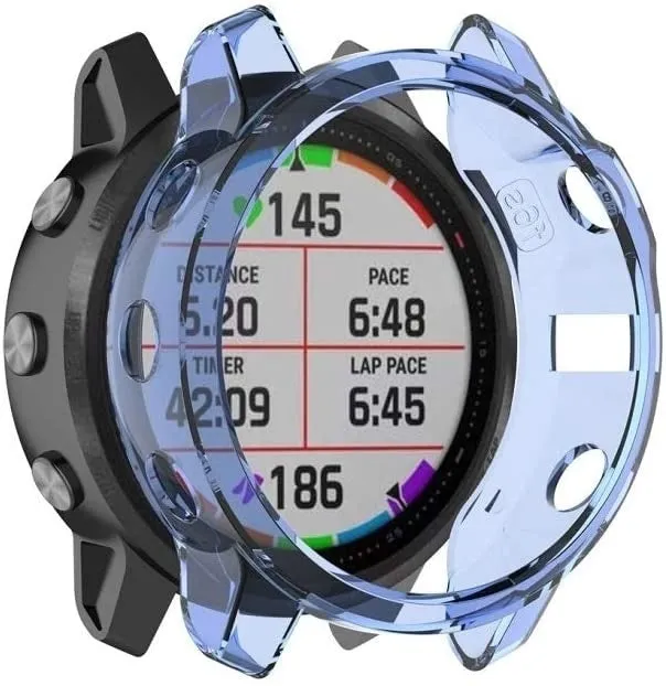 Samsung Watch Compatible Shock Armor Guard Garmin Fenix 6x TPU Case (Transparent Blue)