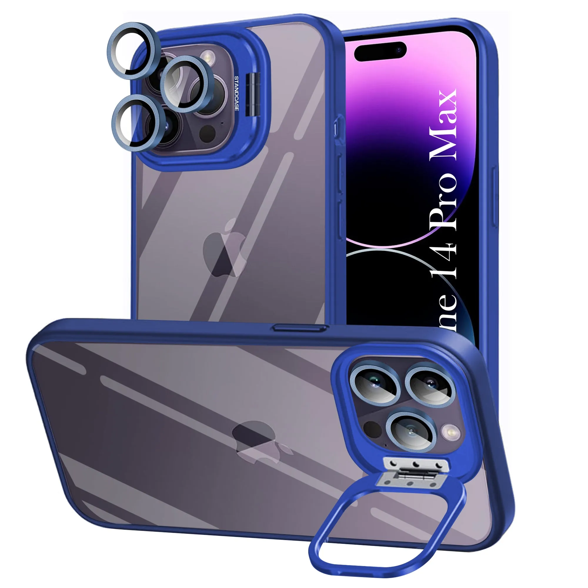 Elegant Build Texture Lightweight Frame For Apple iPhone 14 Pro Max Back Cover Case (Camera Lens Glass | Metal Stand Holder | Shockproof Hybrid | Anti Yellow |)