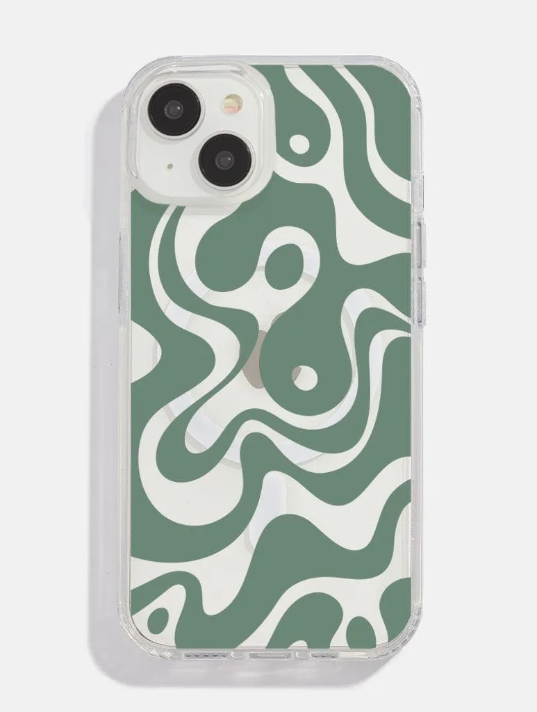 Green Abstract MagSafe iPhone Case Elegant Pattern Protective Layering