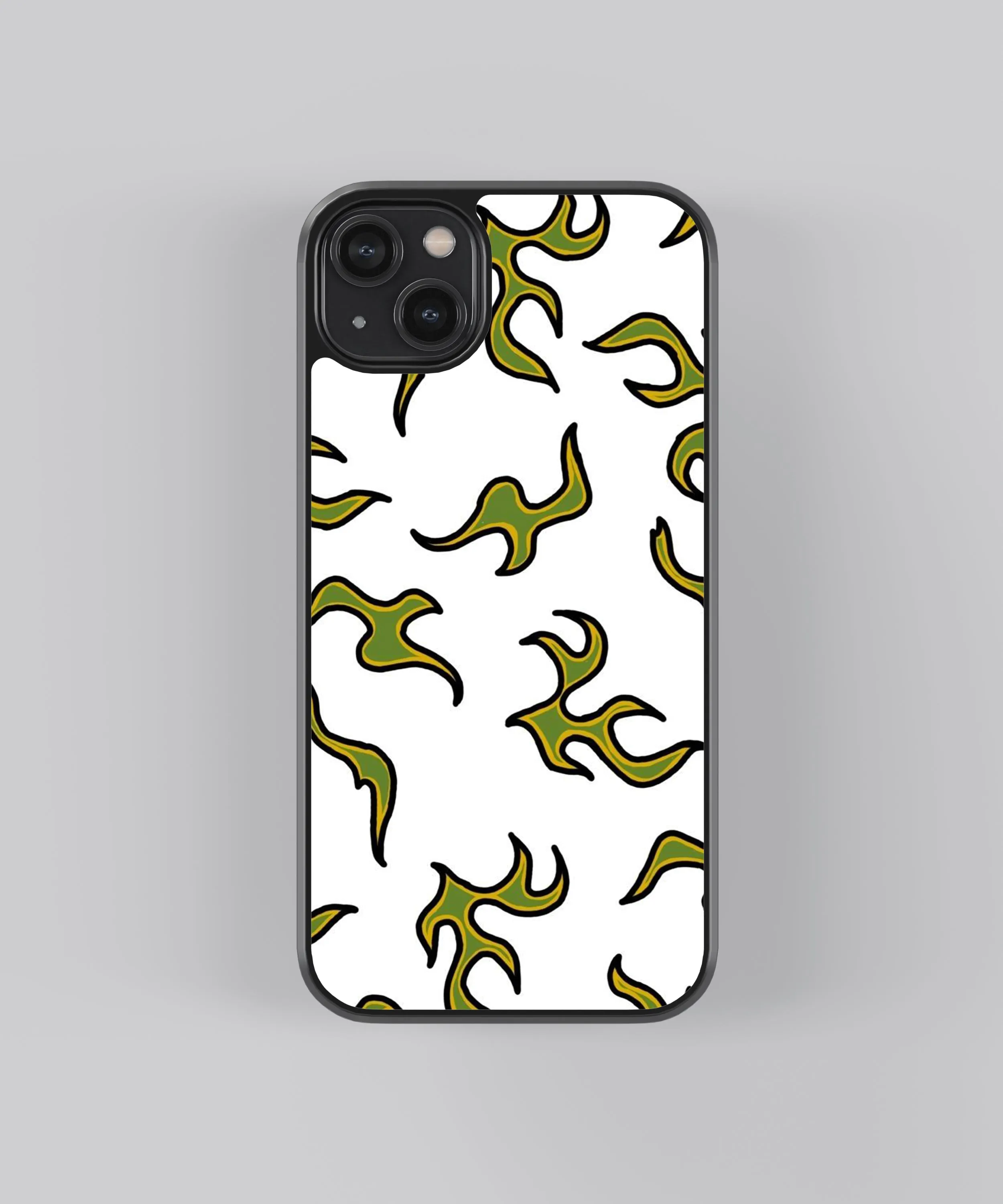 Green Flames Pattern Glass Phone Case Cover Minimal Touch