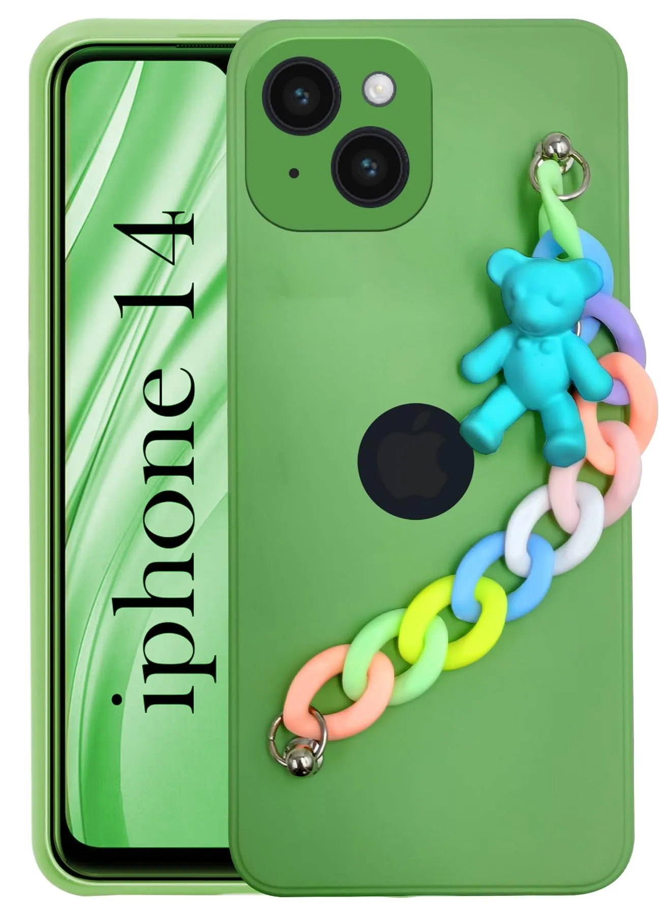 Durable Grip For Apple iPhone 14 Back Cover Girls Case with Bracelet (Wrist Hanging Chain | Teddy Toy Cartoon)