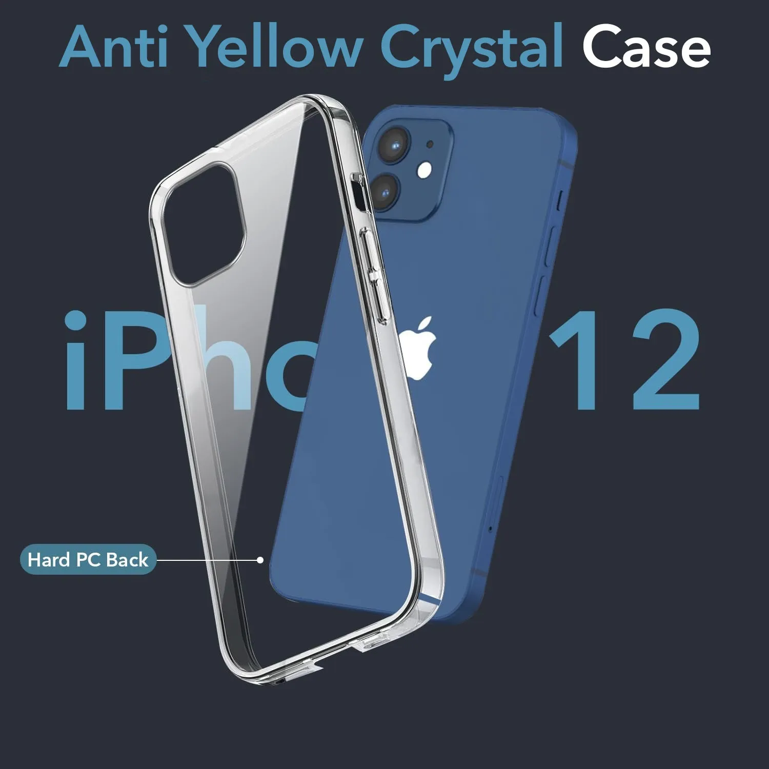For Apple iPhone 12 Back Cover Case (Hard Anti Yellow Clear Case | Drop & Camera Protection | Shockproof Polycarbonate) Camera Protection Sleek Guard