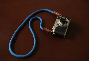 backpacking Handmade Blue/Black Speck Rope Camera Strap ?C Tan Leather Ends | windmup