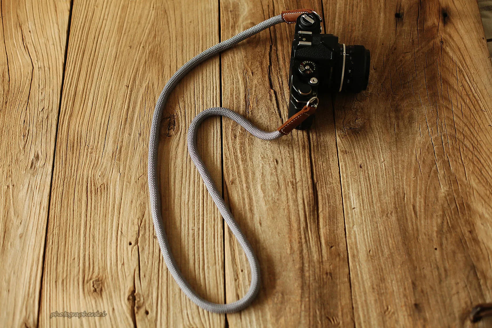 Handmade Camera Strap Light grey Climbing Rope Leather&Windmup.com Teen User Smartphone Lanyard
