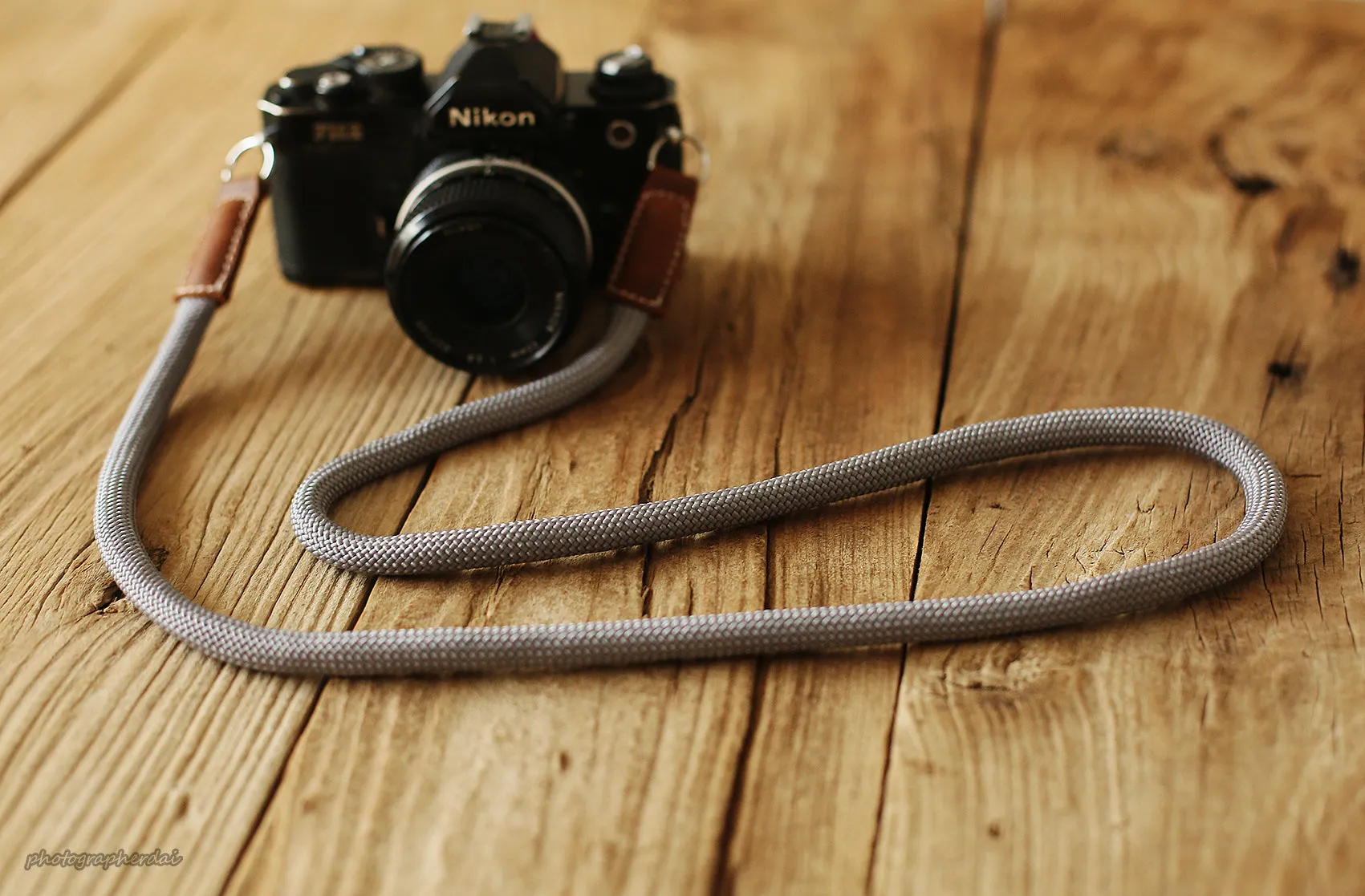 Hiking Handmade Camera Strap Light grey Climbing Rope Leather&Windmup.com