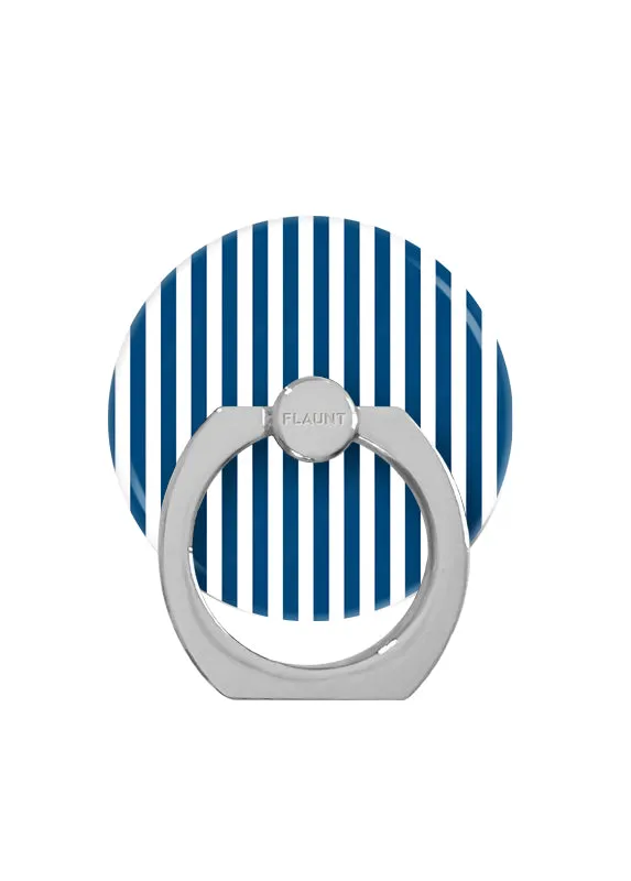 Blue & White Oxford Stripe Adhesive Phone Ring Stand Rotating Spin Grip Travel Desk Ring