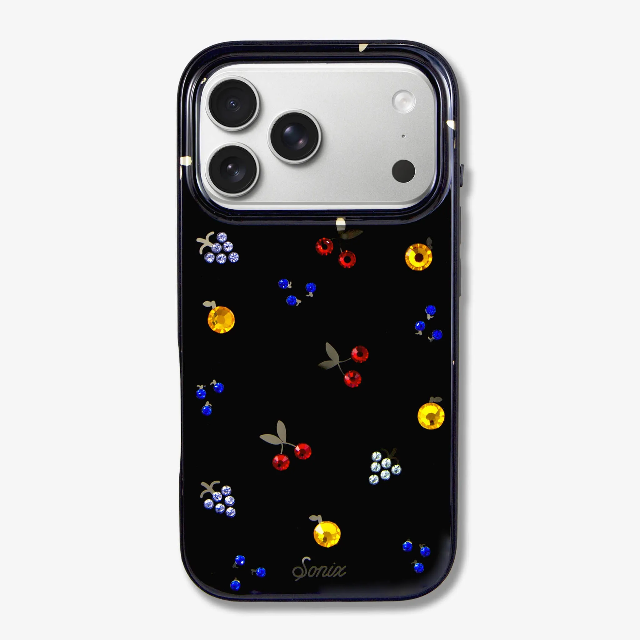 Fruit Gems iPhone Case - Black Polished Finish Smooth Outline