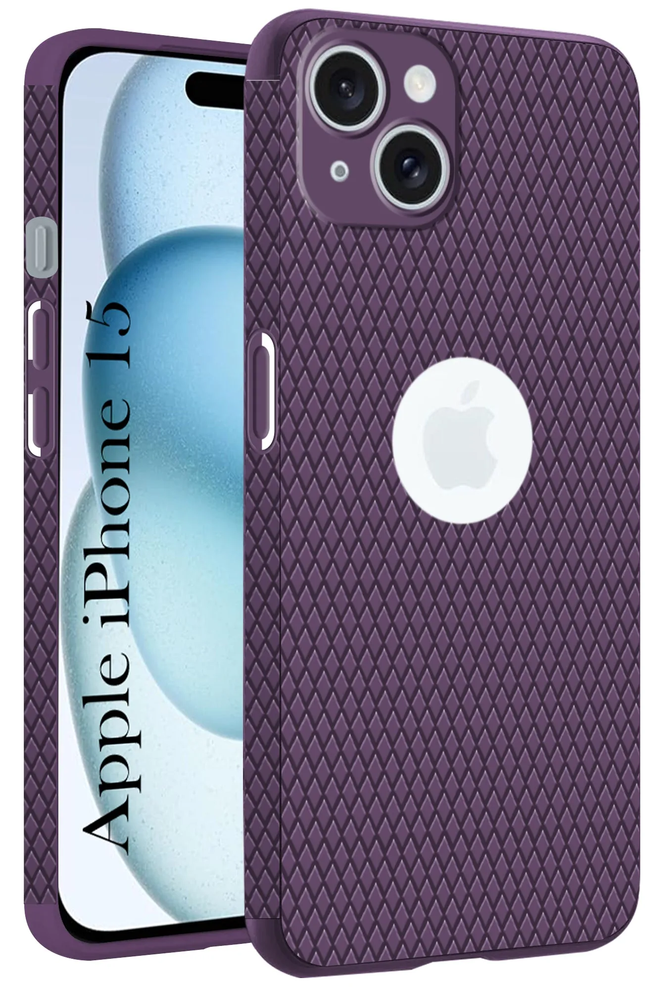 For Apple iPhone 15 Back Cover Case (Liquid Silicone | Side Grip | Camera Protection) Luxury Detail Texture Soft Edge