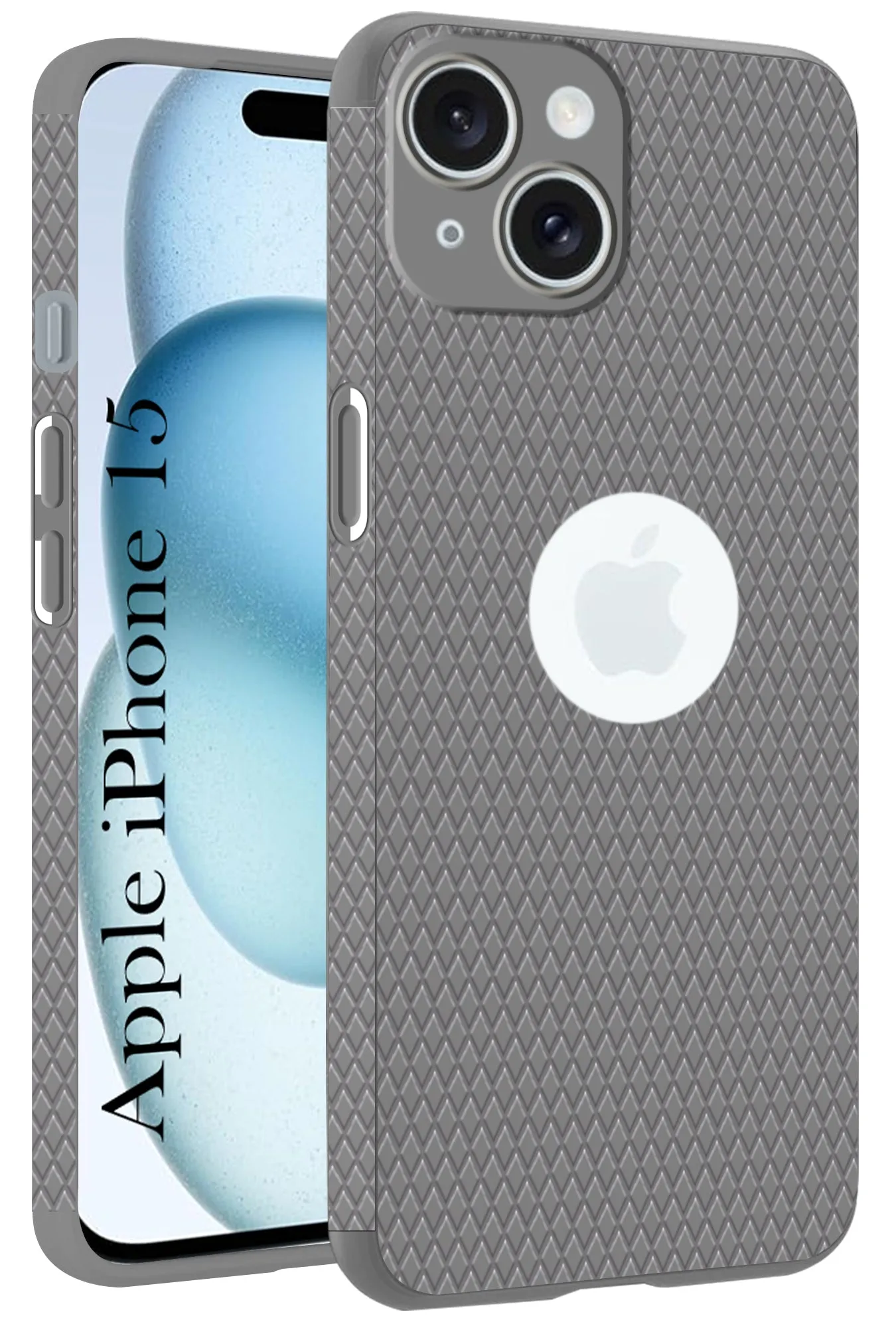 For Apple iPhone 15 Back Cover Case (Liquid Silicone | Side Grip | Camera Protection) Elegant Pattern Design