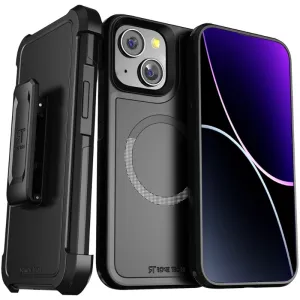 Apple iPhone 15 Rugged Dual-Layer Holster Case with MagSafe Carbon Fiber Smooth Look Texture