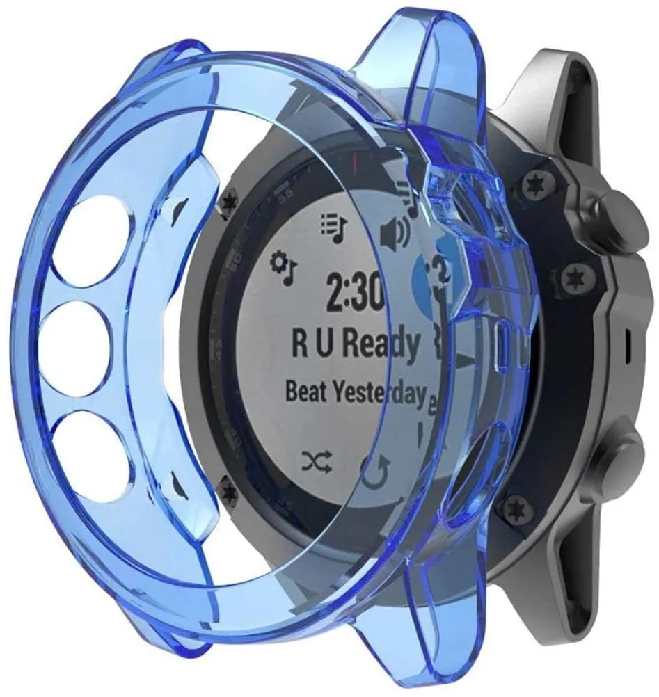 Garmin Fenix 5x TPU Case (Transparent Blue) Waterproof Shell Full Armor Shield Covering