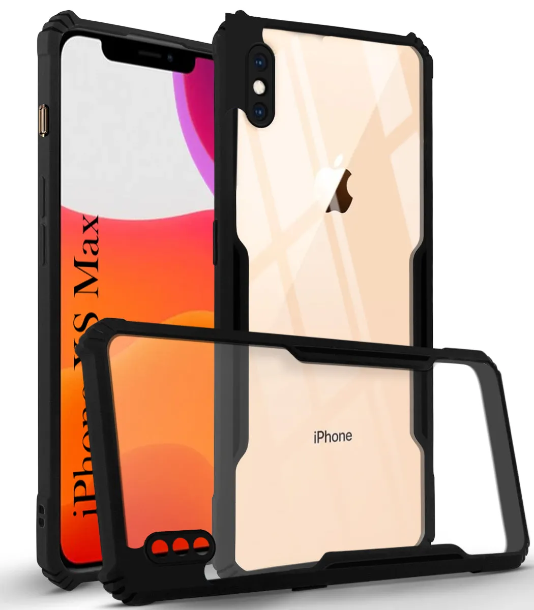 Luxury Coating Durable Surface Design For Apple iPhone Xs Max Back Cover Case ( Shockproof with Polycarbonate Clear Panel | Professional Black)