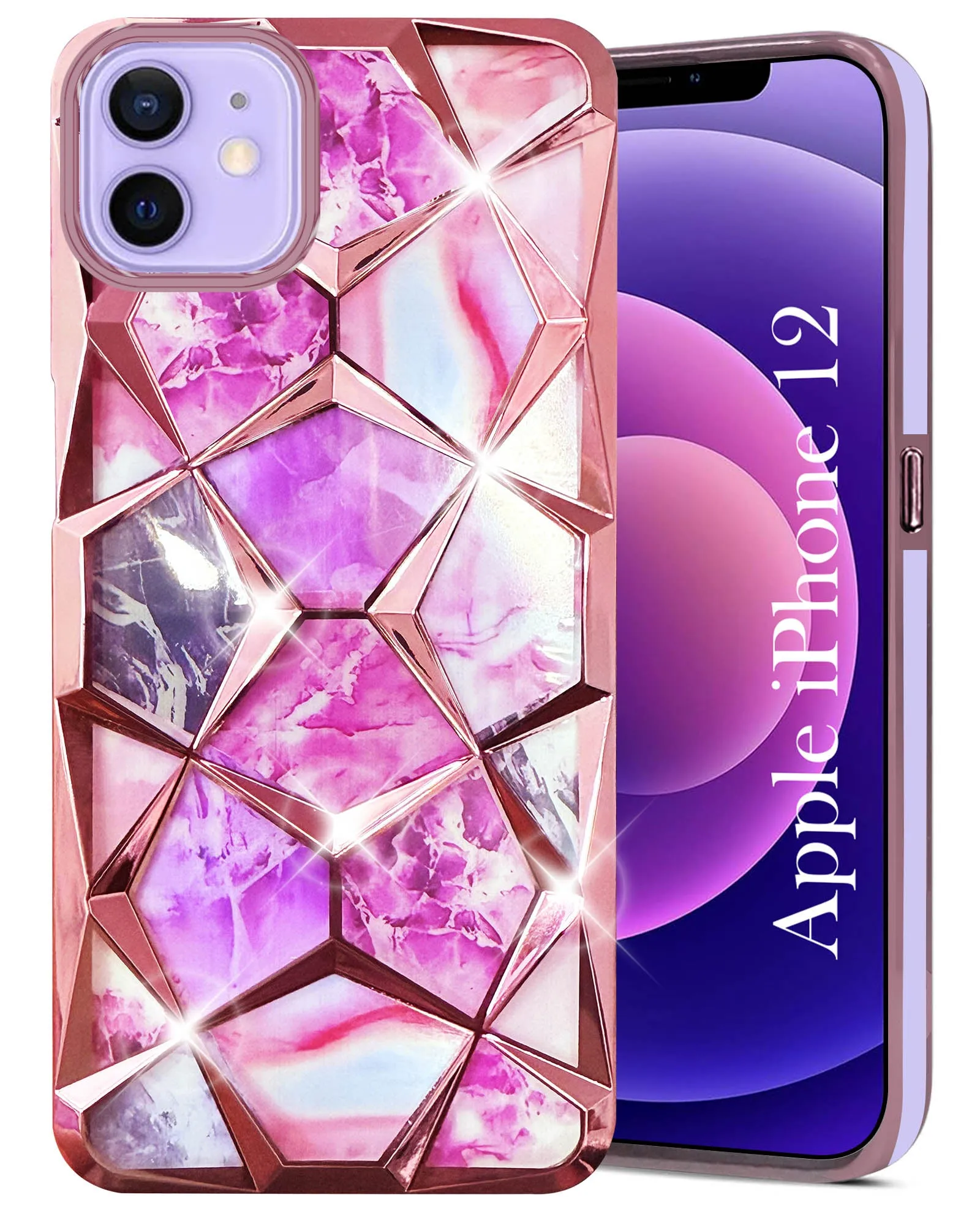 For Apple iPhone 12 Back Cover Case (Dual Design Glitter Sparkle and Detachable Diamond Print Case | Soft and Flexible) Protective Corners