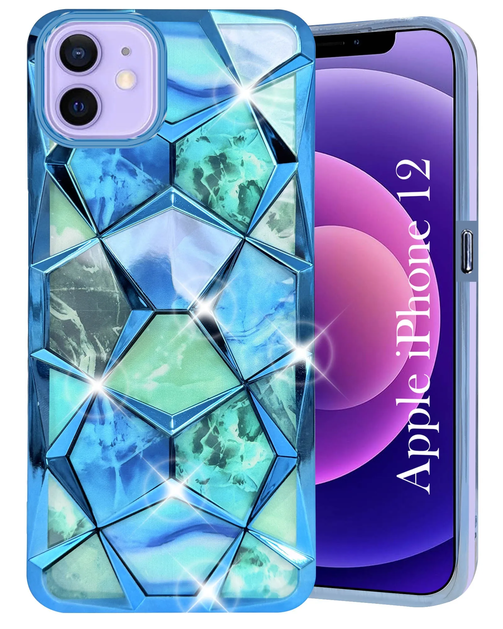 Clear Frame For Apple iPhone 12 Back Cover Case (Dual Design Glitter Sparkle and Detachable Diamond Print Case | Soft and Flexible)