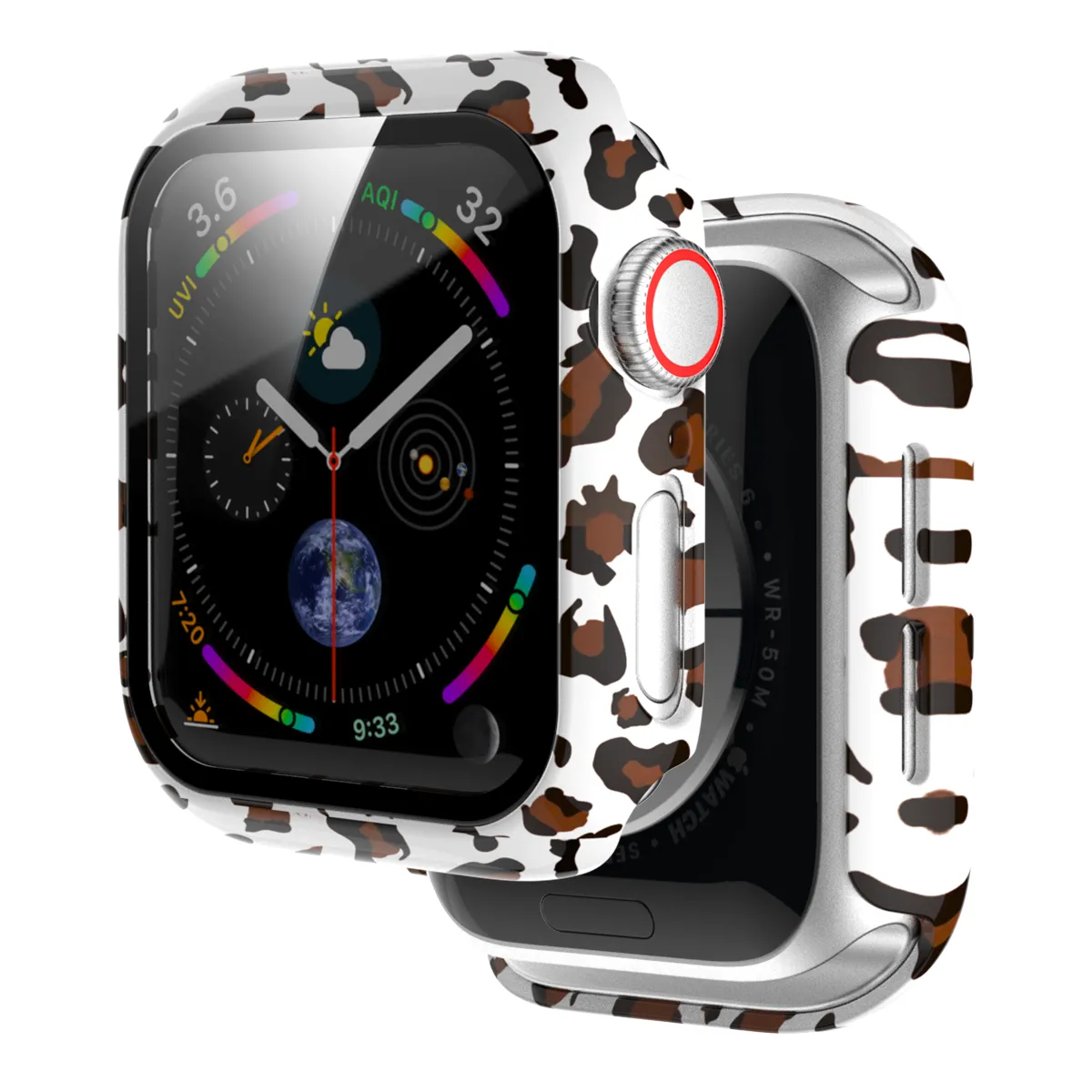 Drop Armor Shielding Apple Watch PC Hard Case with Glass (White Leopard)