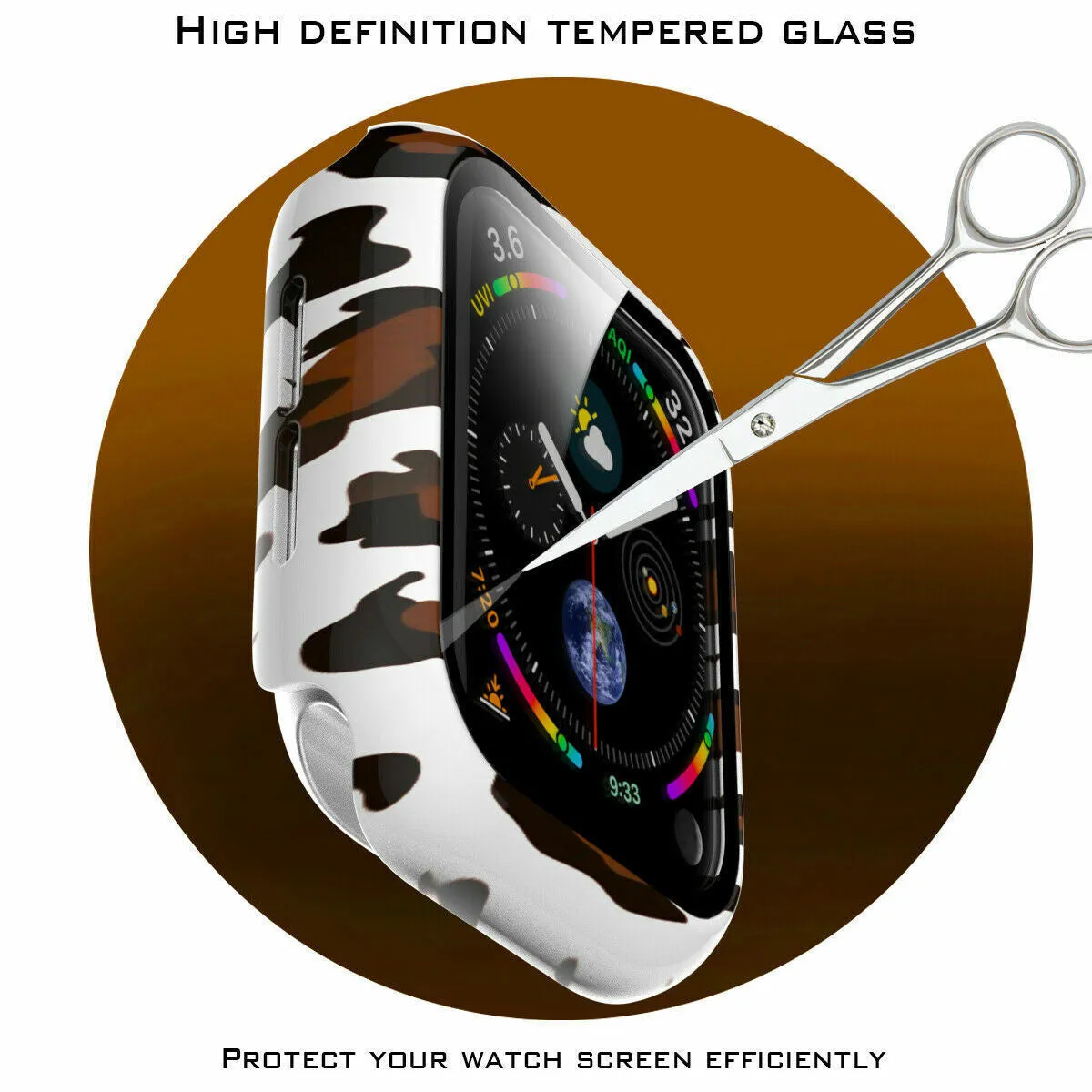 Hybrid Armor Shield Covering TPU Shield Apple Watch PC Hard Case with Glass (White Leopard)