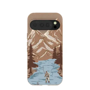 Chocolate Brown Gone Fishing Google Pixel 10/10 Pro Case Minimal Texture