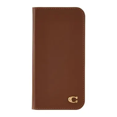 iPhone 16 Pro Max Coach Leather Folio Case - Hazelnut Luxury Texture