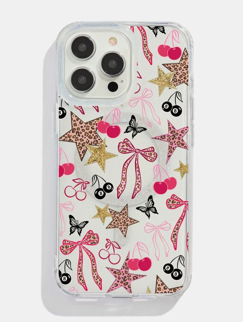 Shock Resistant Daily Essential Leopard Cherry Scrapbook Glitter MagSafe iPhone Case