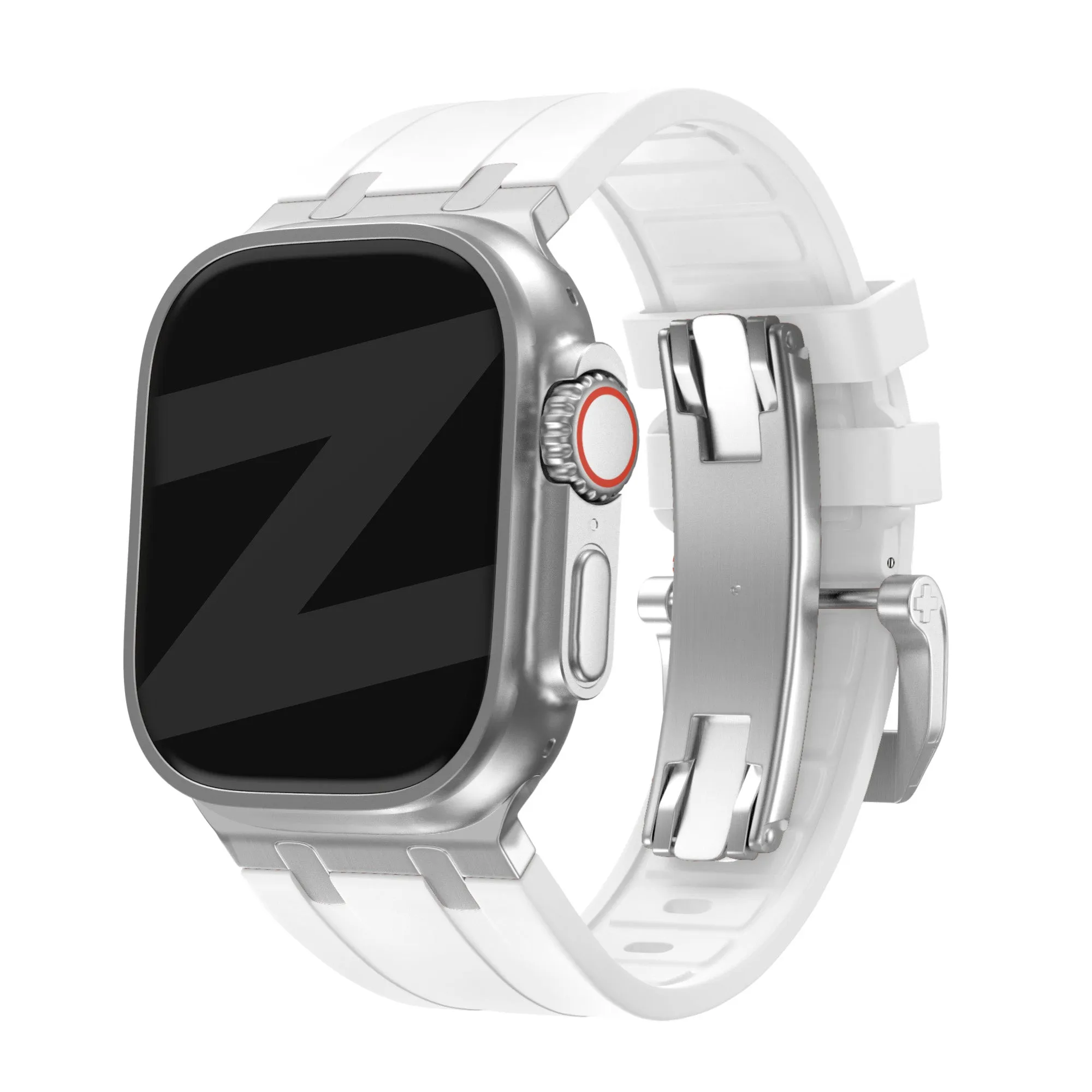 Bandz Apple Watch Silicone Strap 'Luxe Liquid' (White With Silver) Rugged Texture